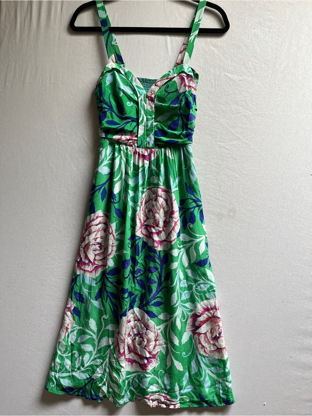 Moulinette Soeurs Anthropologie 100% Silk Floral Sundress Teal Pink Green Sz 0